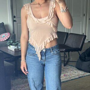 Women's Tan and Pink Crop-top